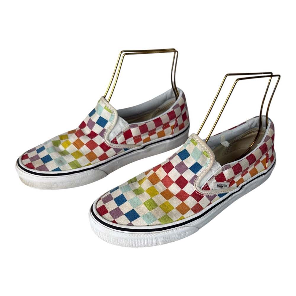 Vans Classic Slip-On Rainbow Checkerboard Pride Skate Shoes Sz. 6.5 M / 8 W
